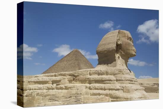 Sphinx in Foreground, and the Great Pyramid of Cheops, the Giza Pyramids-Richard Maschmeyer-Stretched Canvas