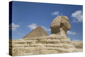 Sphinx in Foreground, and the Great Pyramid of Cheops, the Giza Pyramids-Richard Maschmeyer-Stretched Canvas