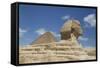 Sphinx in Foreground, and the Great Pyramid of Cheops, the Giza Pyramids-Richard Maschmeyer-Framed Stretched Canvas