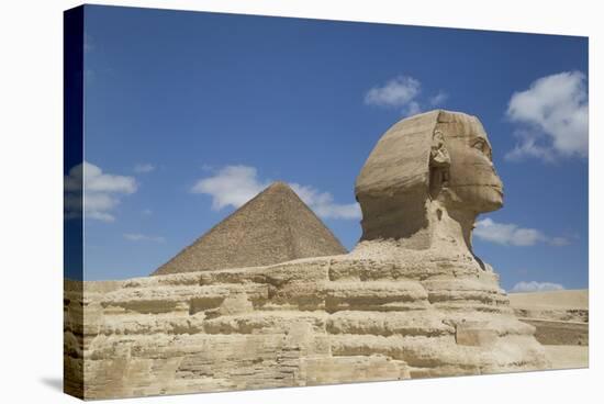 Sphinx in Foreground, and the Great Pyramid of Cheops, the Giza Pyramids-Richard Maschmeyer-Stretched Canvas