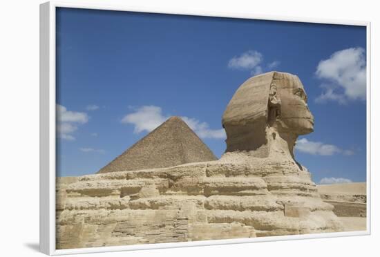 Sphinx in Foreground, and the Great Pyramid of Cheops, the Giza Pyramids-Richard Maschmeyer-Framed Photographic Print