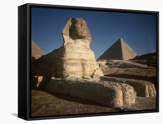 Sphinx with Great Pyramid in Background-Eliot Elisofon-Framed Stretched Canvas