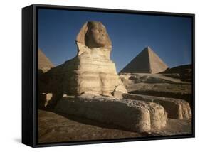 Sphinx with Great Pyramid in Background-Eliot Elisofon-Framed Stretched Canvas