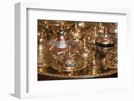 Spice dishes in metalworking shop in Fes, Morocco-William Sutton-Framed Photographic Print