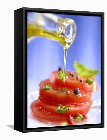 Spiced Tomatoes Being Drizzled with Olive Oil-Jean-Paul Chassenet-Framed Stretched Canvas