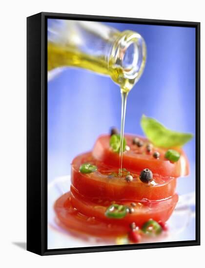 Spiced Tomatoes Being Drizzled with Olive Oil-Jean-Paul Chassenet-Framed Stretched Canvas