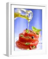 Spiced Tomatoes Being Drizzled with Olive Oil-Jean-Paul Chassenet-Framed Photographic Print