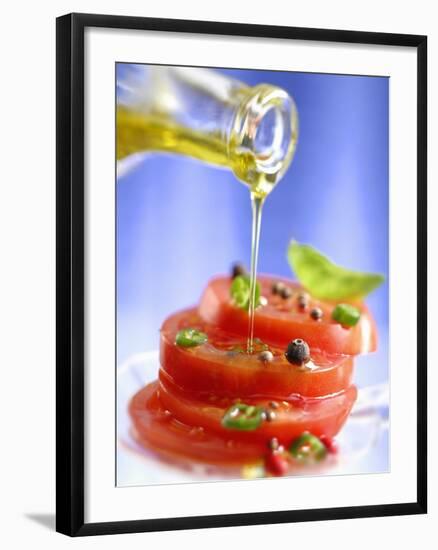 Spiced Tomatoes Being Drizzled with Olive Oil-Jean-Paul Chassenet-Framed Photographic Print