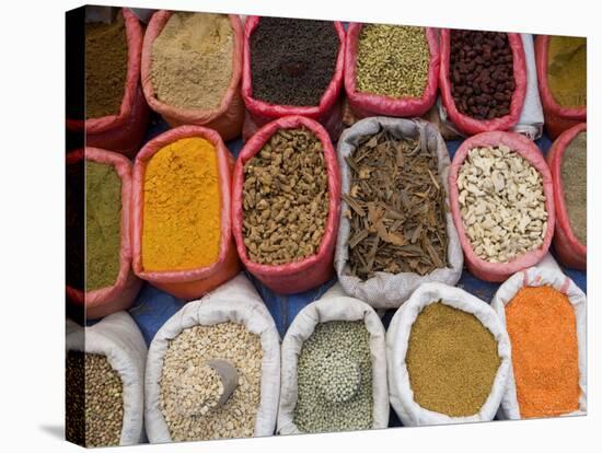 Spices and Pulses in Market, Manakha, Sana'a Province, Yemen-Peter Adams-Stretched Canvas
