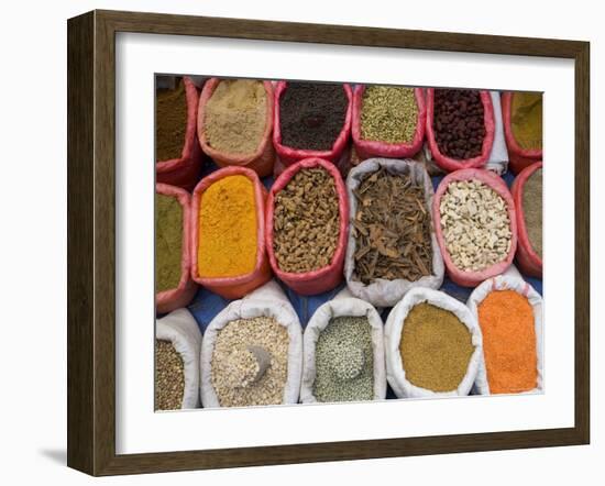 Spices and Pulses in Market, Manakha, Sana'a Province, Yemen-Peter Adams-Framed Photographic Print