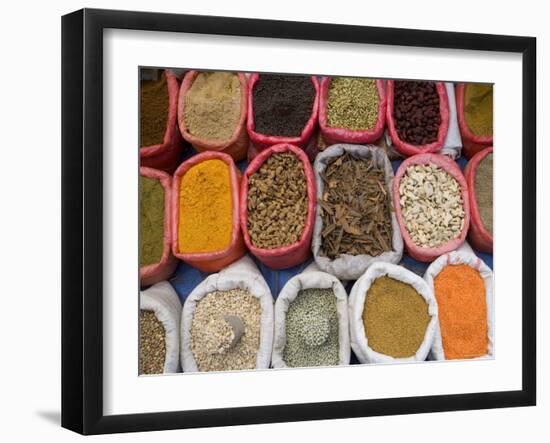 Spices and Pulses in Market, Manakha, Sana'a Province, Yemen-Peter Adams-Framed Photographic Print