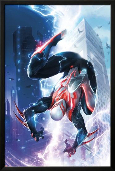 Spider-Man 2099 #1 Cover Featuring Lightning, Skyscrapers, Electricity, Falling, Jumping-Francesco Mattina-Lamina Framed Poster