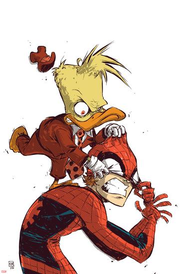 Spider-Man: Back in Quack No.1 Cover: Spider-Man and Howard the Duck Fighting-Skottie Young-Lamina Framed Poster