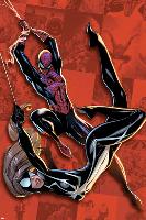 Spider-Man Saga Cover: Spider-man and Spider-Girl Swinging-J. Scott Campbell-Lamina Framed Poster