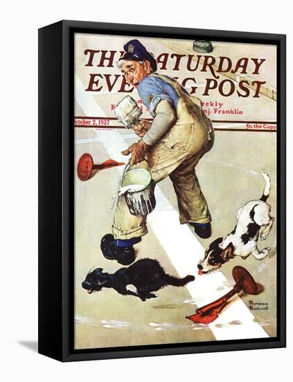 "Spilled Paint" Saturday Evening Post Cover, October 2,1937-Norman Rockwell-Framed Stretched Canvas