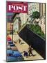 "Spilled Purse on Steep Hill" Saturday Evening Post Cover, March 26, 1955-John Falter-Mounted Giclee Print