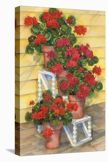 Spindle Shelf Geraniums-Paul Brent-Stretched Canvas