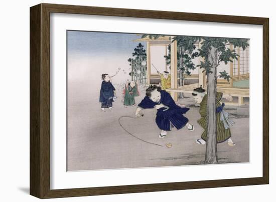 Spinning Top and Blowing Bubbles from the Series 'Children's Games', 1888-Kobayashi Eitaku-Framed Giclee Print