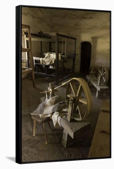Spinning Wheel and Looms at La Purisima Mission in Lompoc California-null-Framed Stretched Canvas