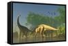 Spinophorosaurus Dinosaurs Grazing the Inhabited Swamps of the Jurassic Period-null-Framed Stretched Canvas