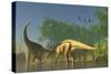Spinophorosaurus Dinosaurs Grazing the Inhabited Swamps of the Jurassic Period-null-Stretched Canvas