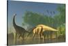 Spinophorosaurus Dinosaurs Grazing the Inhabited Swamps of the Jurassic Period-null-Stretched Canvas