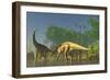 Spinophorosaurus Dinosaurs Grazing the Inhabited Swamps of the Jurassic Period-null-Framed Art Print