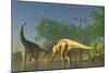 Spinophorosaurus Dinosaurs Grazing the Inhabited Swamps of the Jurassic Period-null-Mounted Art Print