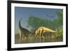 Spinophorosaurus Dinosaurs Grazing the Inhabited Swamps of the Jurassic Period-null-Framed Art Print