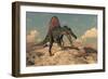 Spinosaurus Dinosaur Hunting a Snake - 3D Render-Elenarts-Framed Art Print