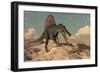 Spinosaurus Dinosaur Hunting a Snake - 3D Render-Elenarts-Framed Art Print