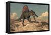 Spinosaurus Dinosaur Hunting a Snake - 3D Render-Elenarts-Framed Stretched Canvas