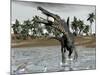 Spinosaurus Dinosaur Walking in Water and Feeding on Fish-null-Mounted Art Print