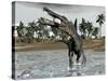 Spinosaurus Dinosaur Walking in Water and Feeding on Fish-null-Stretched Canvas