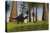 Spinosaurus Hunting Along the Edge of a Swamp While a Pair of Eurohippus Graze Nearby-null-Stretched Canvas