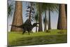 Spinosaurus Hunting Along the Edge of a Swamp While a Pair of Eurohippus Graze Nearby-null-Mounted Art Print