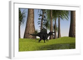 Spinosaurus Hunting Along the Edge of a Swamp-null-Framed Art Print