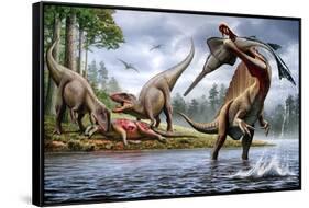 Spinosaurus Hunting an Onchopristis with a Pair of Carcharodontosaurus in Background-null-Framed Stretched Canvas