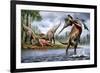 Spinosaurus Hunting an Onchopristis with a Pair of Carcharodontosaurus in Background-null-Framed Art Print