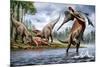 Spinosaurus Hunting an Onchopristis with a Pair of Carcharodontosaurus in Background-null-Mounted Art Print