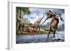 Spinosaurus Hunting an Onchopristis with a Pair of Carcharodontosaurus in Background-null-Framed Art Print