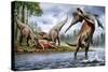 Spinosaurus Hunting an Onchopristis with a Pair of Carcharodontosaurus in Background-null-Stretched Canvas
