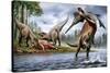 Spinosaurus Hunting an Onchopristis with a Pair of Carcharodontosaurus in Background-null-Stretched Canvas