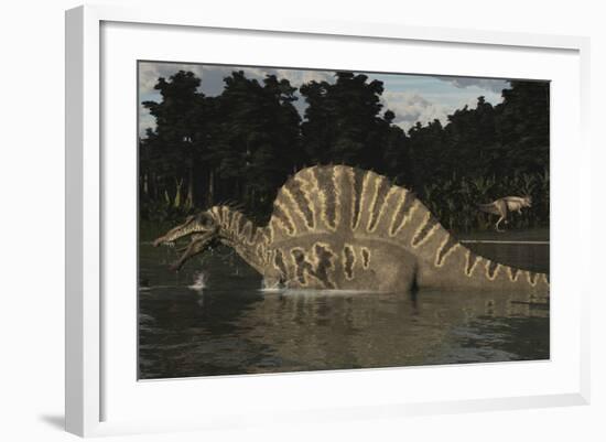 Spinosaurus Hunting for Fish in a Lake-Stocktrek Images-Framed Art Print