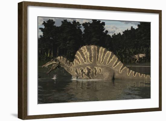 Spinosaurus Hunting for Fish in a Lake-Stocktrek Images-Framed Art Print