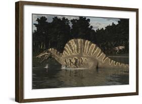 Spinosaurus Hunting for Fish in a Lake-Stocktrek Images-Framed Art Print