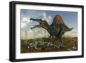 Spinosaurus in a Desert Landscape-null-Framed Art Print