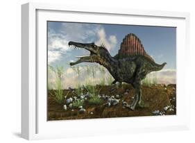 Spinosaurus in a Desert Landscape-null-Framed Art Print