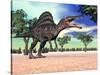 Spinosaurus Standing in the Desert with Trees-null-Stretched Canvas