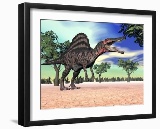 Spinosaurus Standing in the Desert with Trees-null-Framed Art Print